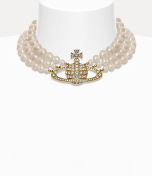 Three Row Pearl Bas Relief Choker Gold - 1
