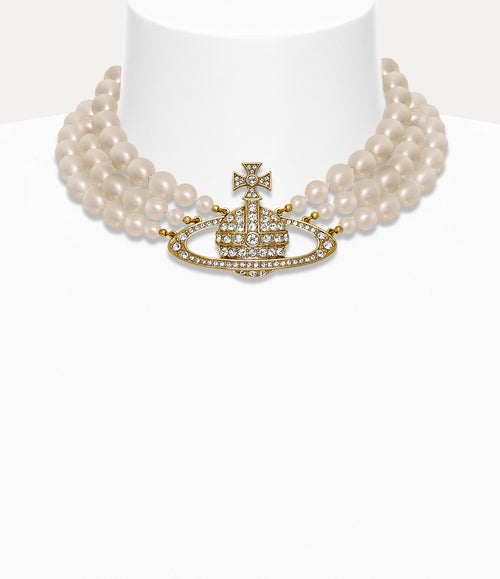 Three Row Pearl Bas Relief Choker Gold - 1