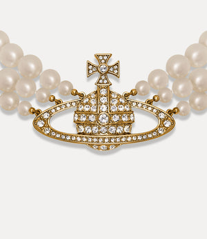 Three Row Pearl Bas Relief Choker Gold - 2
