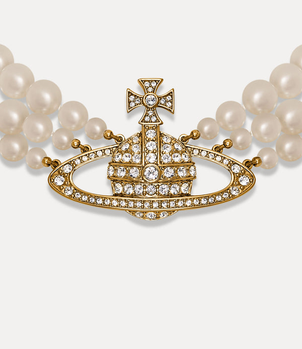 Three Row Pearl Bas Relief Choker Gold - 2
