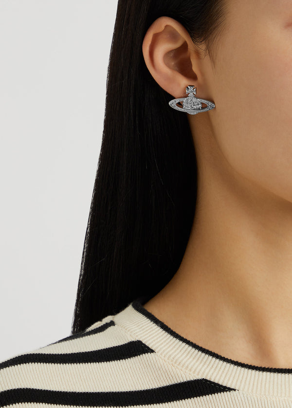 Mini Bas Relief Orb Stud Earrings Silver - 5
