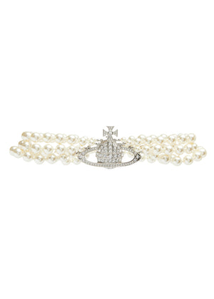 Three Row Pearl Bas Relief Choker Silver - 3