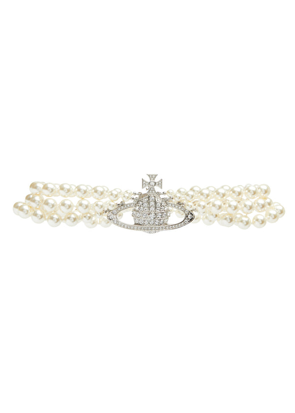 Three Row Pearl Bas Relief Choker Silver - 3