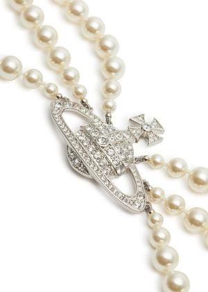 Three Row Pearl Bas Relief Choker Silver - 5