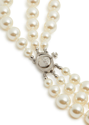 Three Row Pearl Bas Relief Choker Silver - 6
